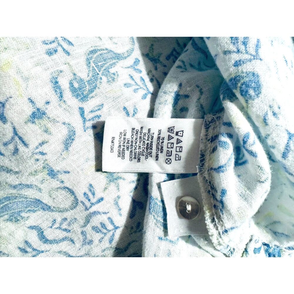 Sigrid Olsen 100% linen button up shirt beach novelty print horse sea women XL - Picture 3 of 5